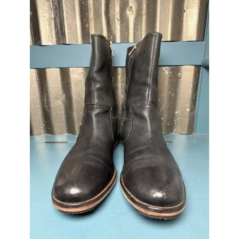 Cole Haan Mens Black Leather Engineer Moto Boots Size 11 M Zip Buckle Orig $300
